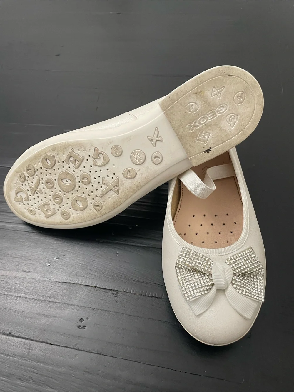 Geox Ivory Plie Ballet Flats with Rhinestone Bow